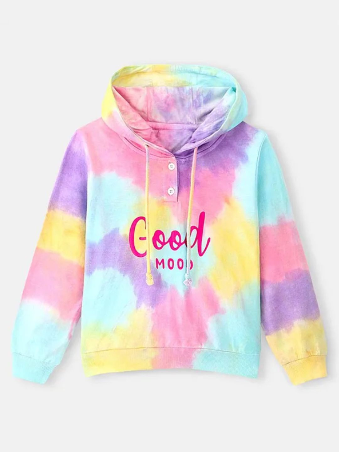 

TINY TREASURE Kids Cotton Full Sleeves Tie & Dye Printed Hooded Sweatshirt, Pink