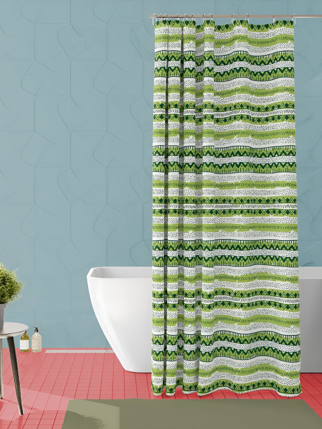 

ArtzFolio Green & White Geometric Printed Waterproof Shower Curtain