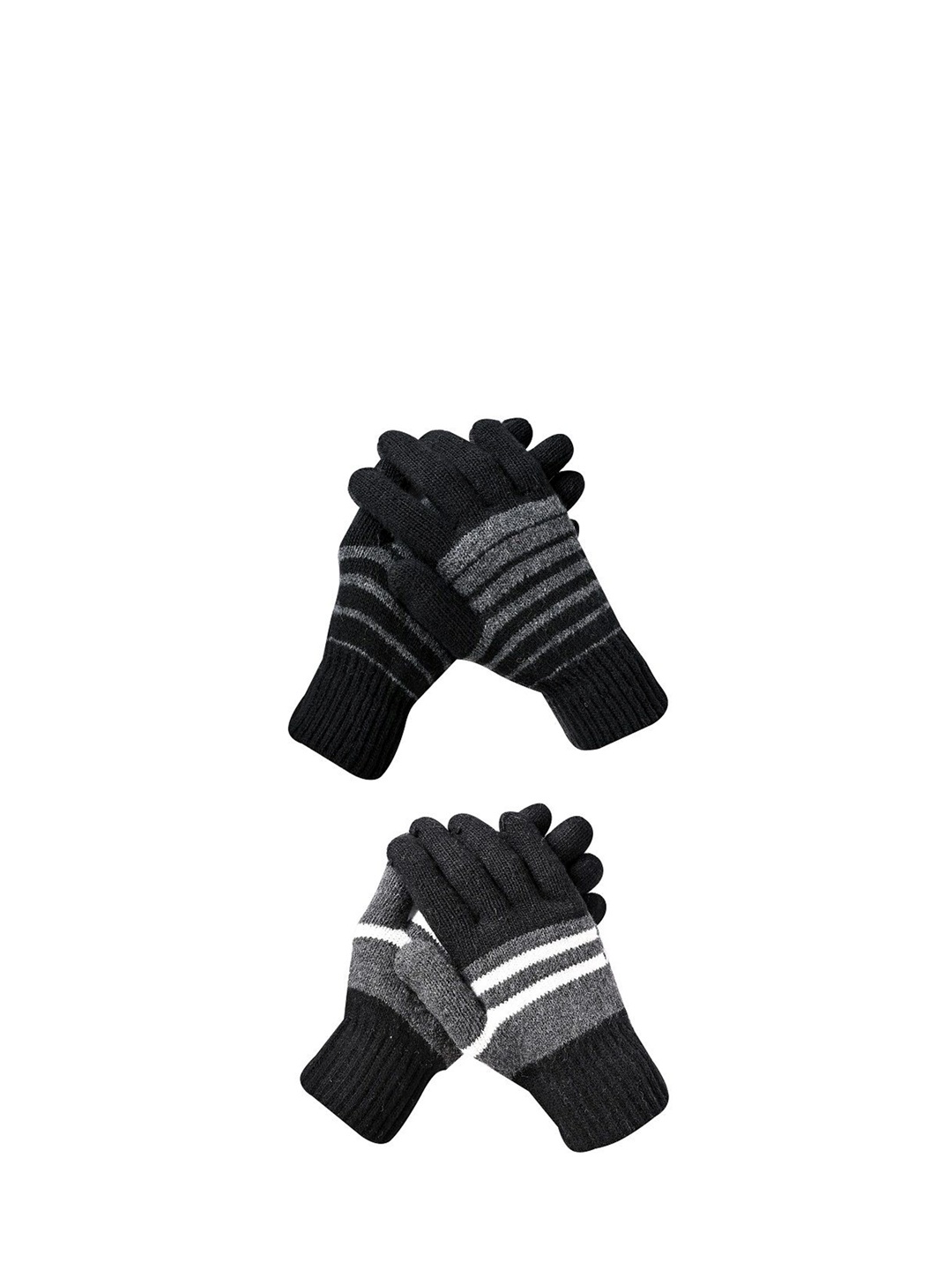 

LOOM LEGACY Men Striped Acrylic Winter Gloves, Black