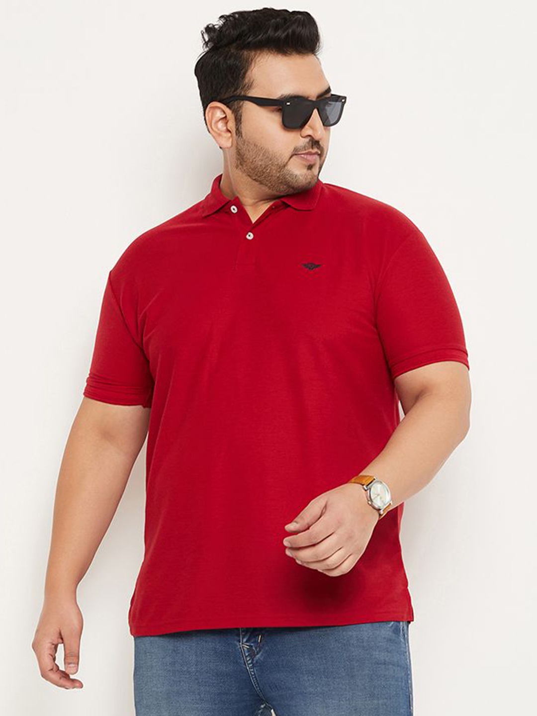 

GET GOLF Men Plus Size Solid Polo Collar Cotton T-shirt, Maroon