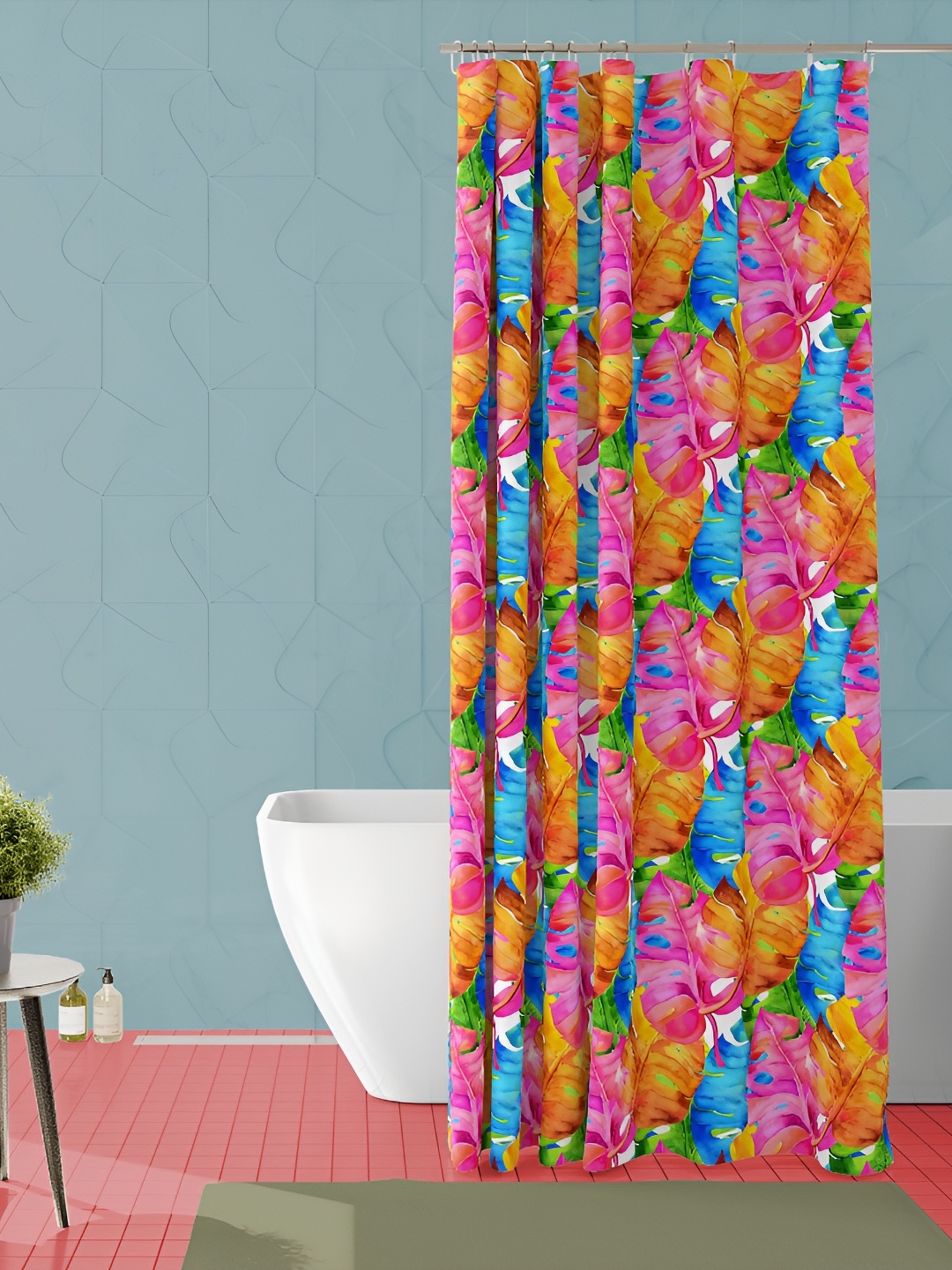 

ArtzFolio Blue & Orange Colored leaves Printed Waterproof Shower Curtain