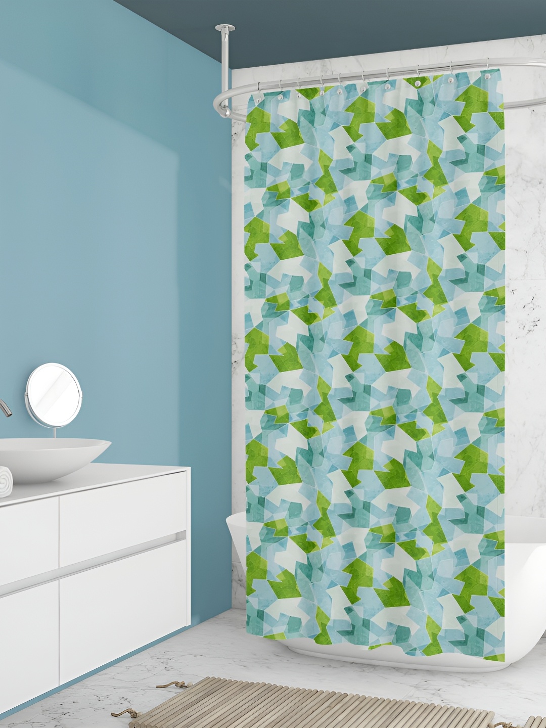 

ArtzFolio Green & White Abstract Printed Waterproof Shower Curtain