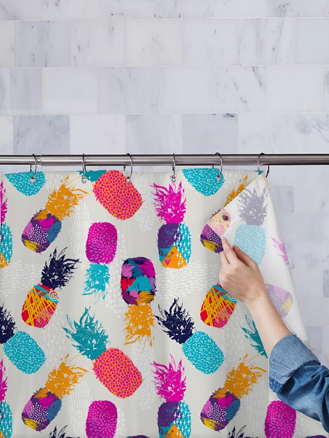 

ArtzFolio White & Pink Printed Waterproof Shower Curtain