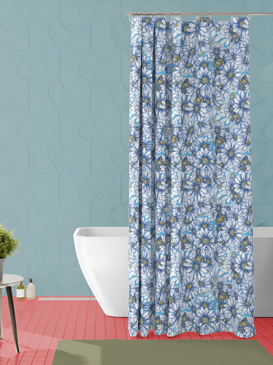 

ArtzFolio Blue & White Floral Printed Waterproof Shower Curtain