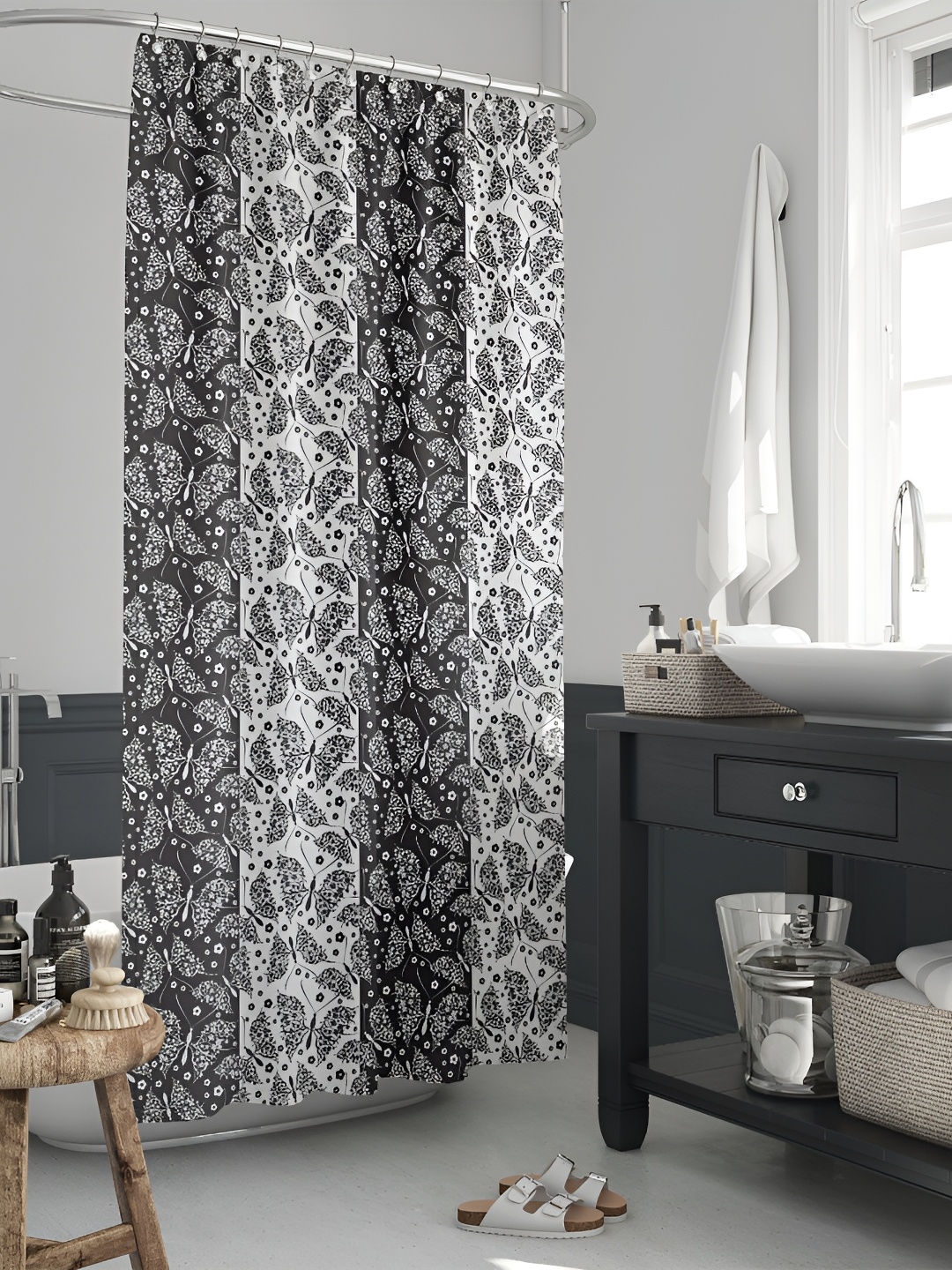 

ArtzFolio White & Black Printed Waterproof Shower Curtain