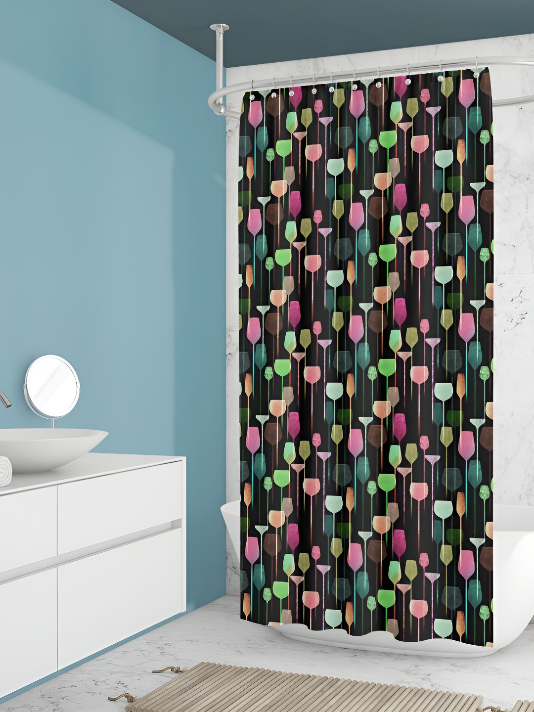 

ArtzFolio Black & Pink Conversational Printed Water Proof Shower Curtain