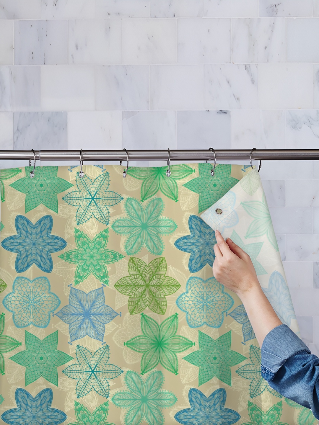 

ArtzFolio Green & Blue Printed Waterproof Shower Curtains