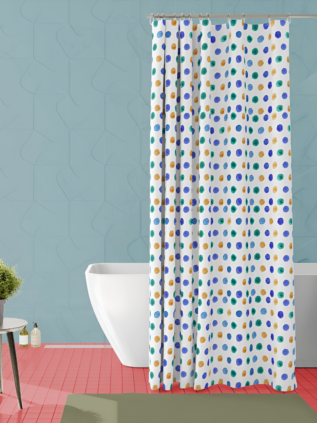 

ArtzFolio White & Blue Geometric Printed Waterproof Shower Curtain