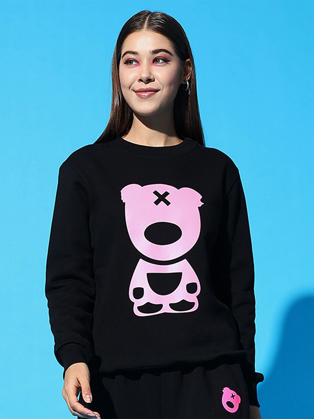 

GRIFFEL Women Graphic Printed Long Sleeves Sweatshirt, Black