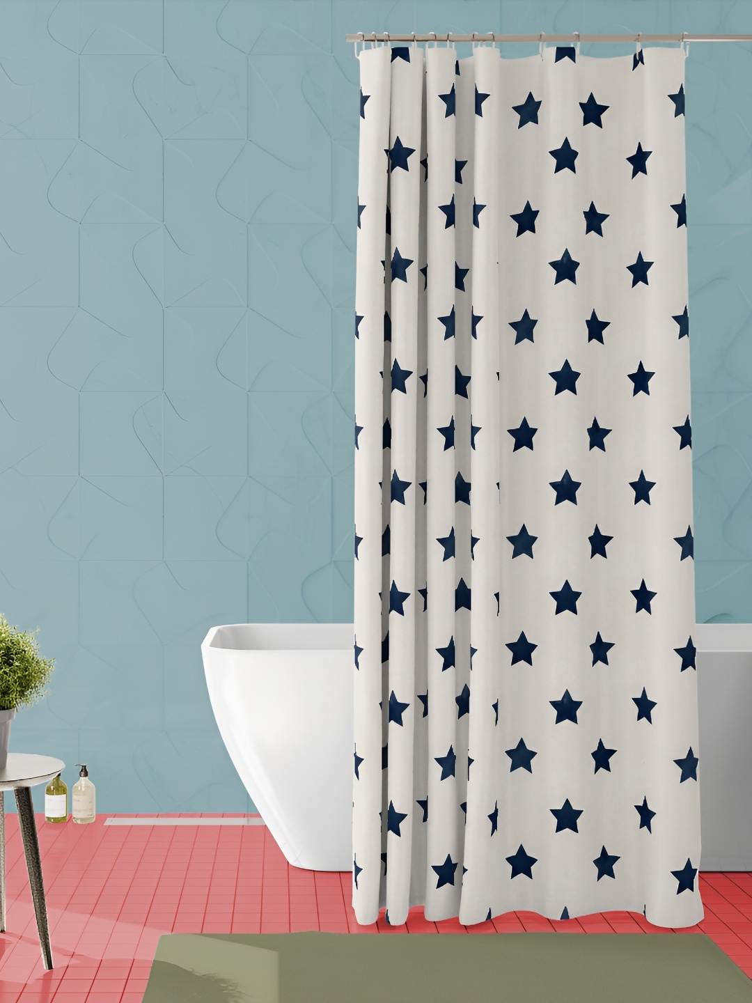 

ArtzFolio White & Navy Blue Printed Waterproof Shower Curtain