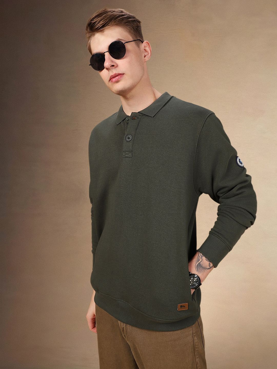 

Dennis Lingo Men Regular Fit Full Sleeves Pullover Sweatshirt, Olive