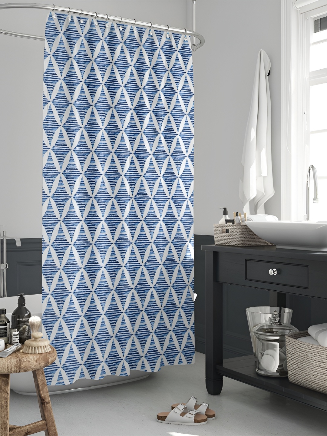 

ArtzFolio Blue & White Printed Waterproof Shower Curtain