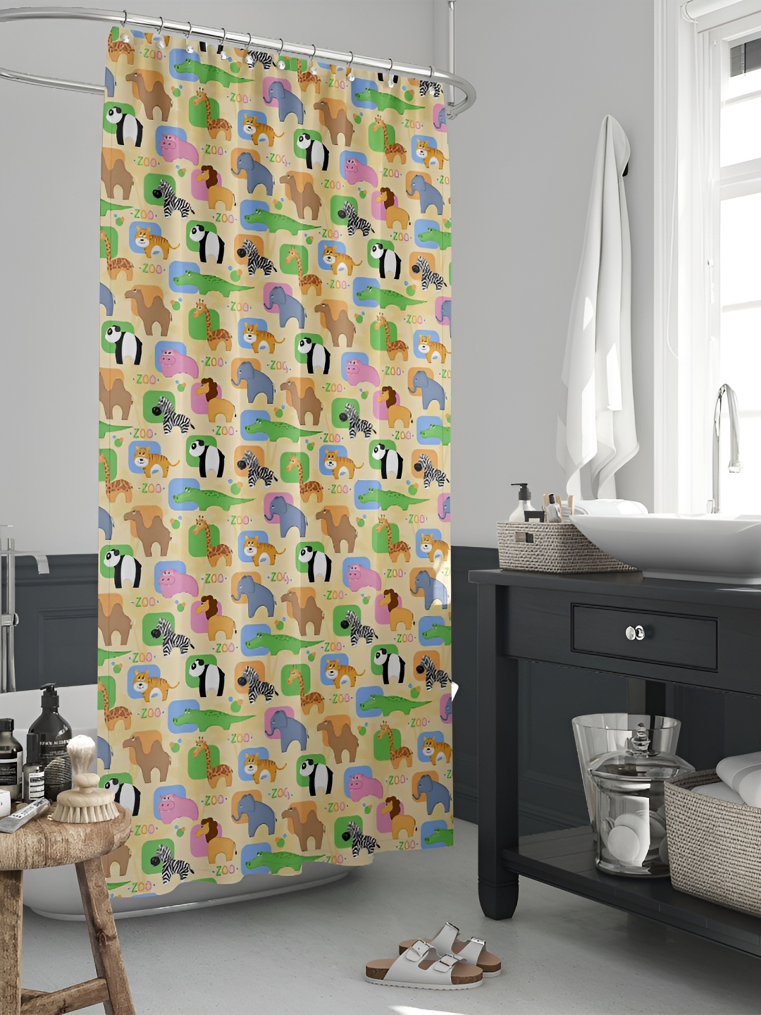 

ArtzFolio Beige & Green Printed Waterproof Shower Curtains