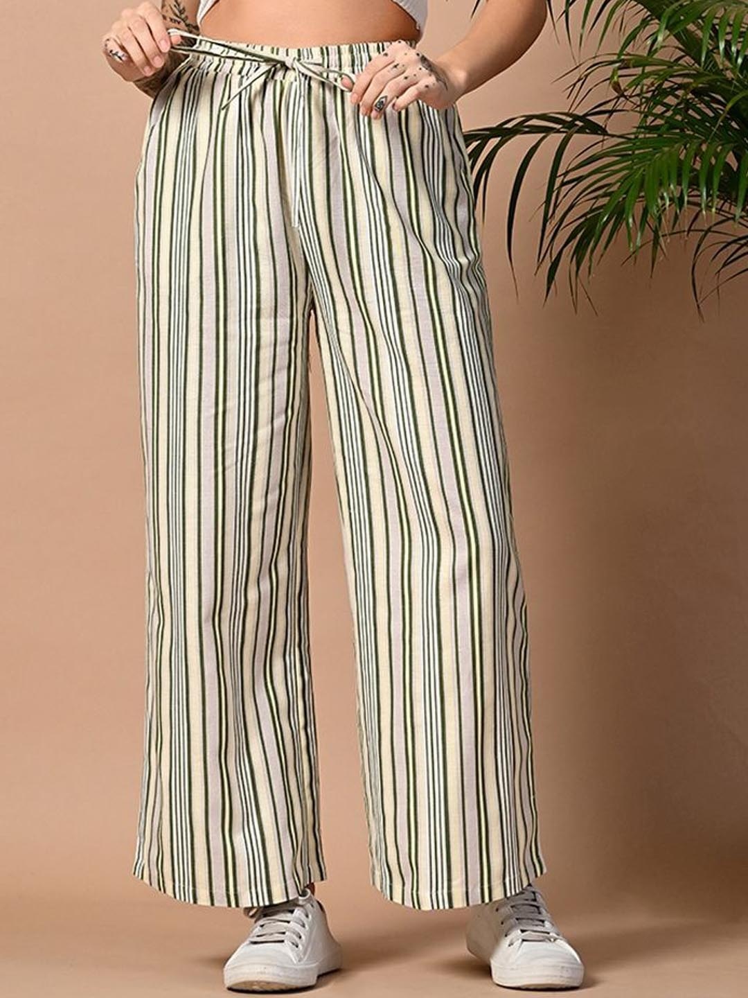 

PRETTY LOVING THING Women Striped Mid-Rise Regular Fit Parallel Trousers, Green