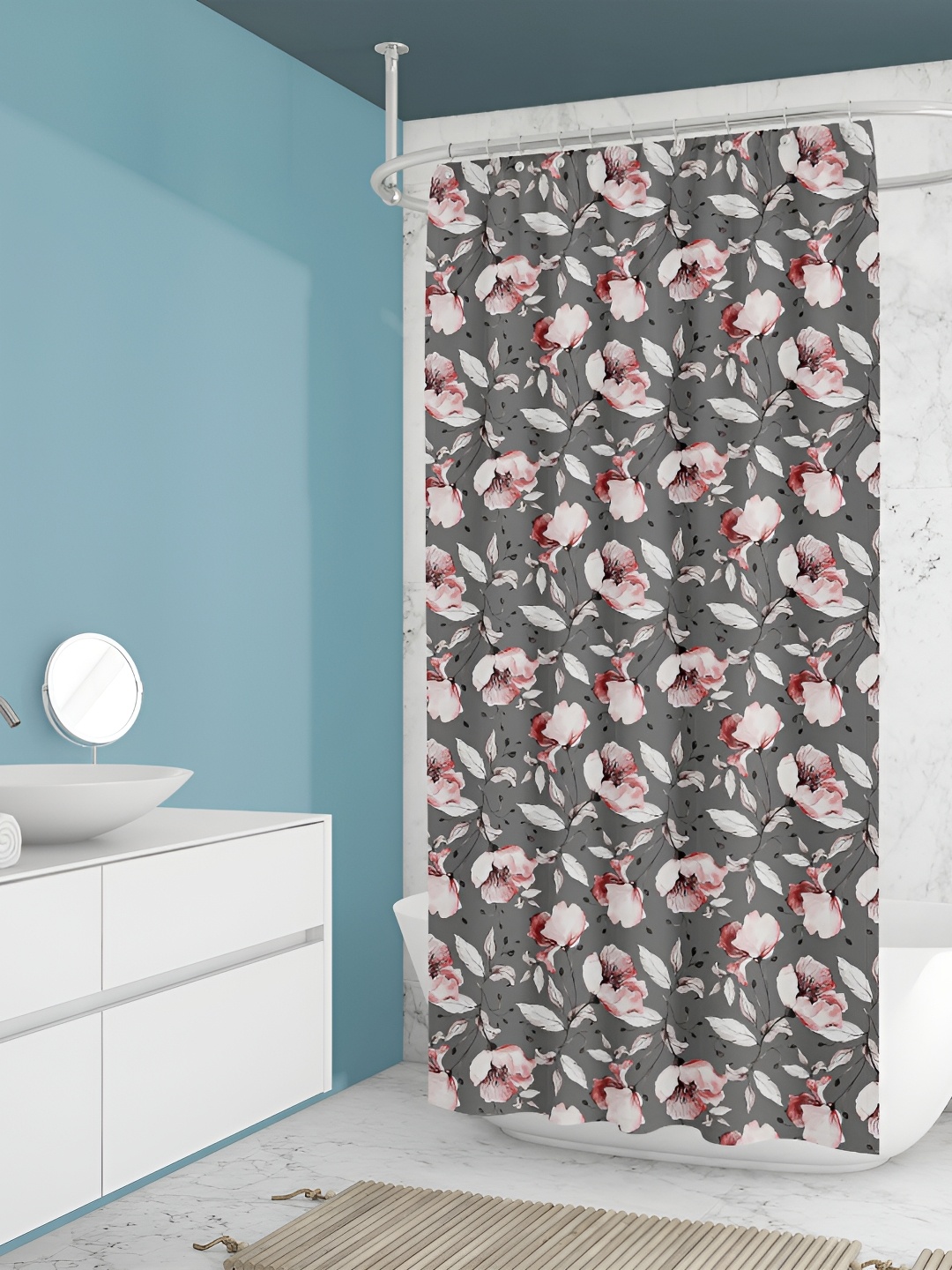 

ArtzFolio Grey & White Floral Printed Waterproof Shower Curtains