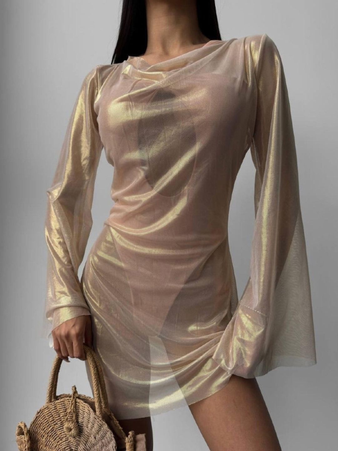 

StyleCast Women Round Neck Bell Sleeve Bodycon Dress, Brown
