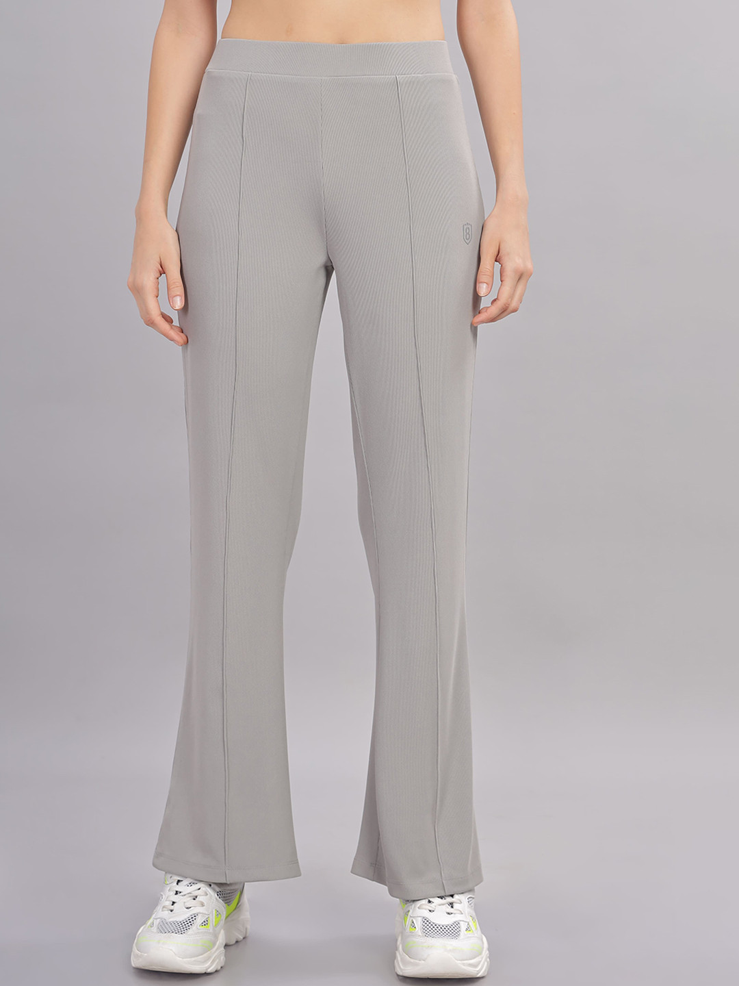 

Domin8 Women Slip-On Flared Wide Leg Trousers, Grey