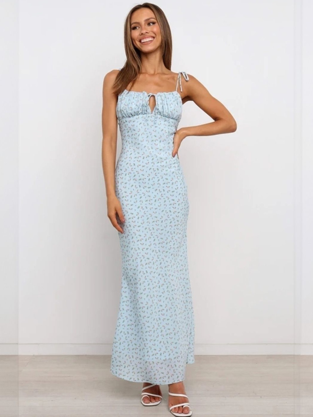 

KPOP Women Floral Printed Bodycon Maxi Dress, Blue