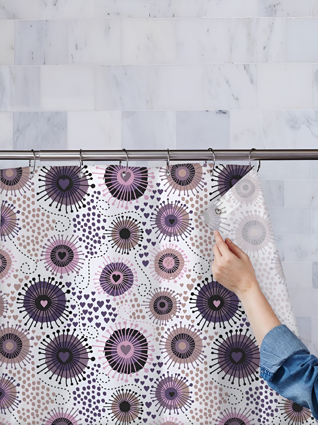 

ArtzFolio White & Purple Printed Waterproof Shower Curtain