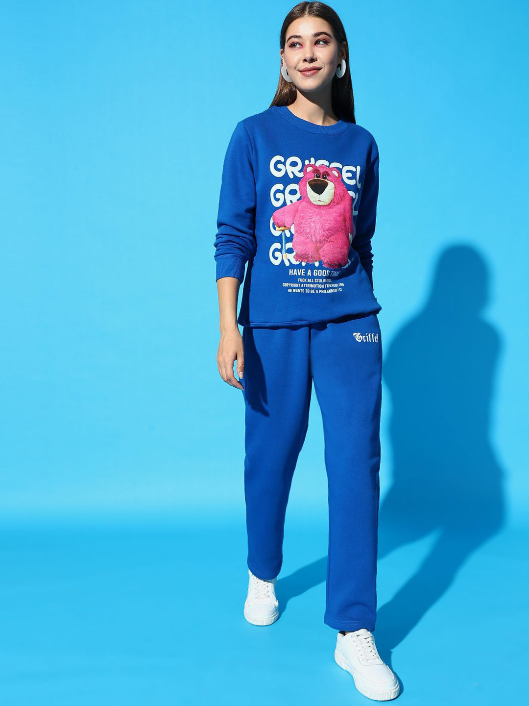 

GRIFFEL Women Printed Long Sleeve Sweatshirt & Track Pant Co-Ords, Blue