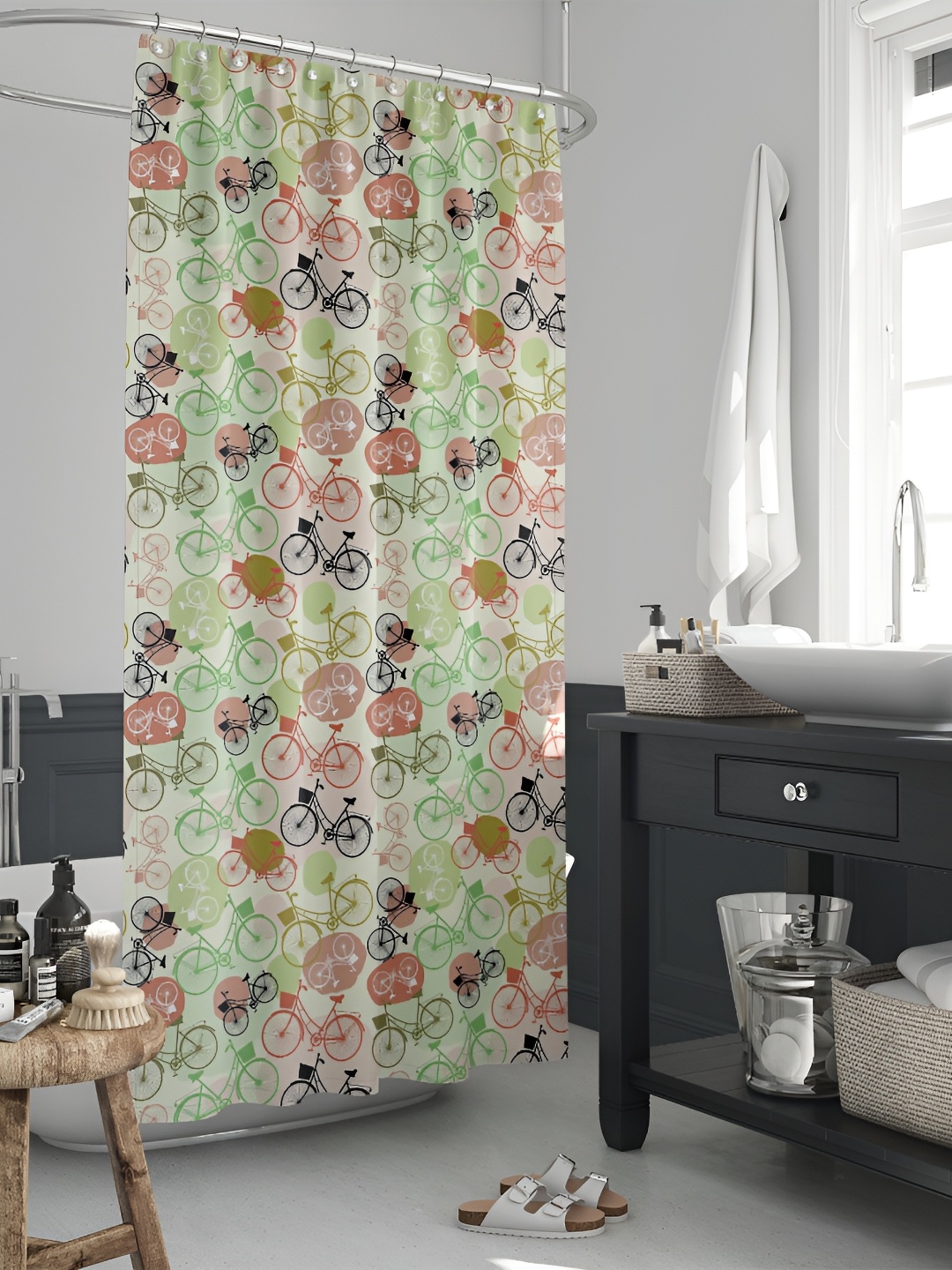 

ArtzFolio Green & Pink Printed Waterproof Shower Curtain