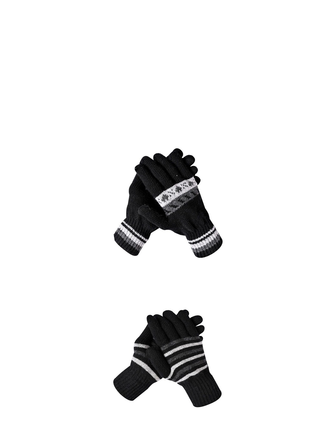 

LOOM LEGACY Men Pack Of 2 Striped Acrylic Winter Gloves, Black