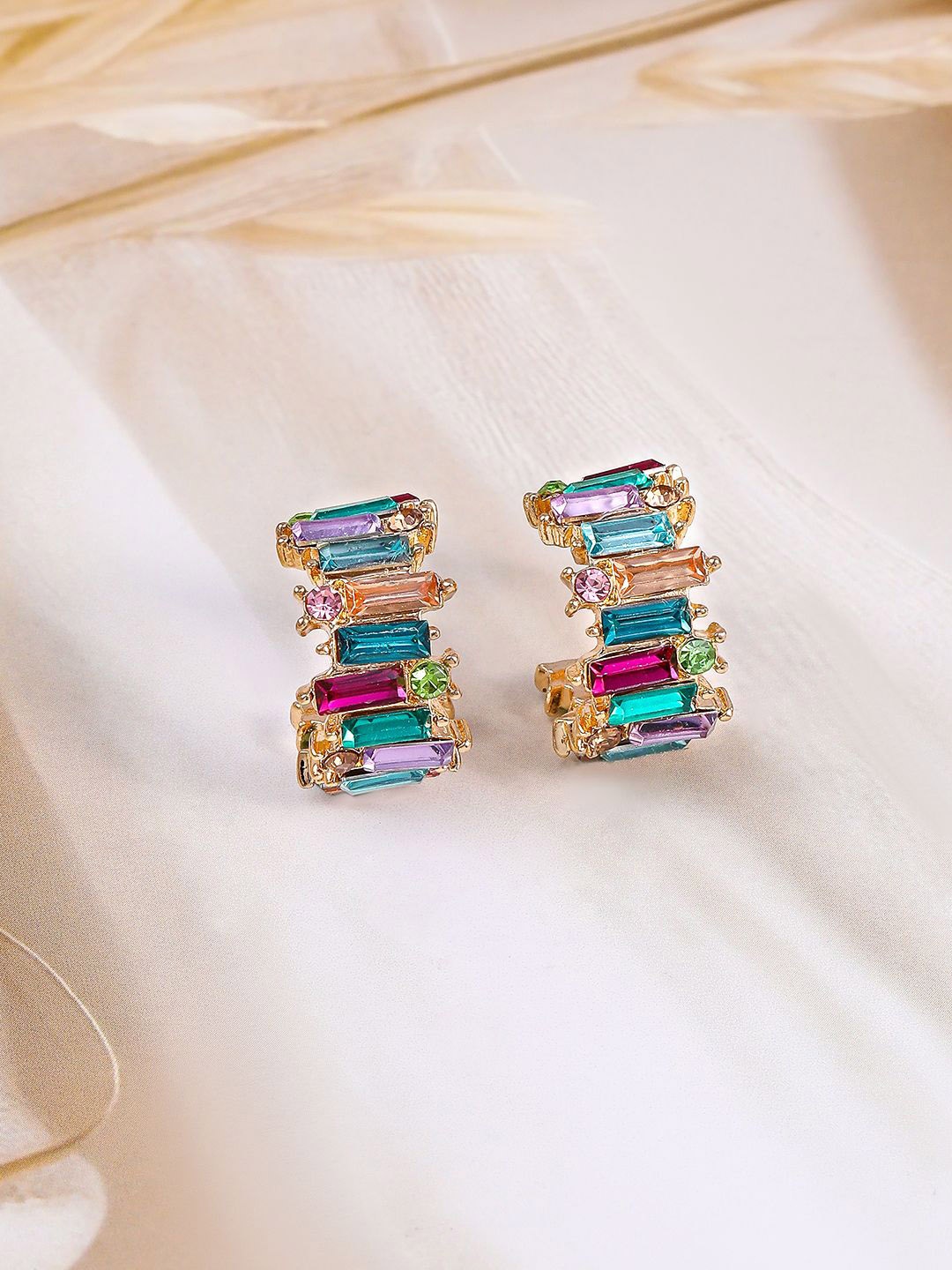 

Rubans 18K Gold-Plated Multicolor Gemstone Hoop Earring