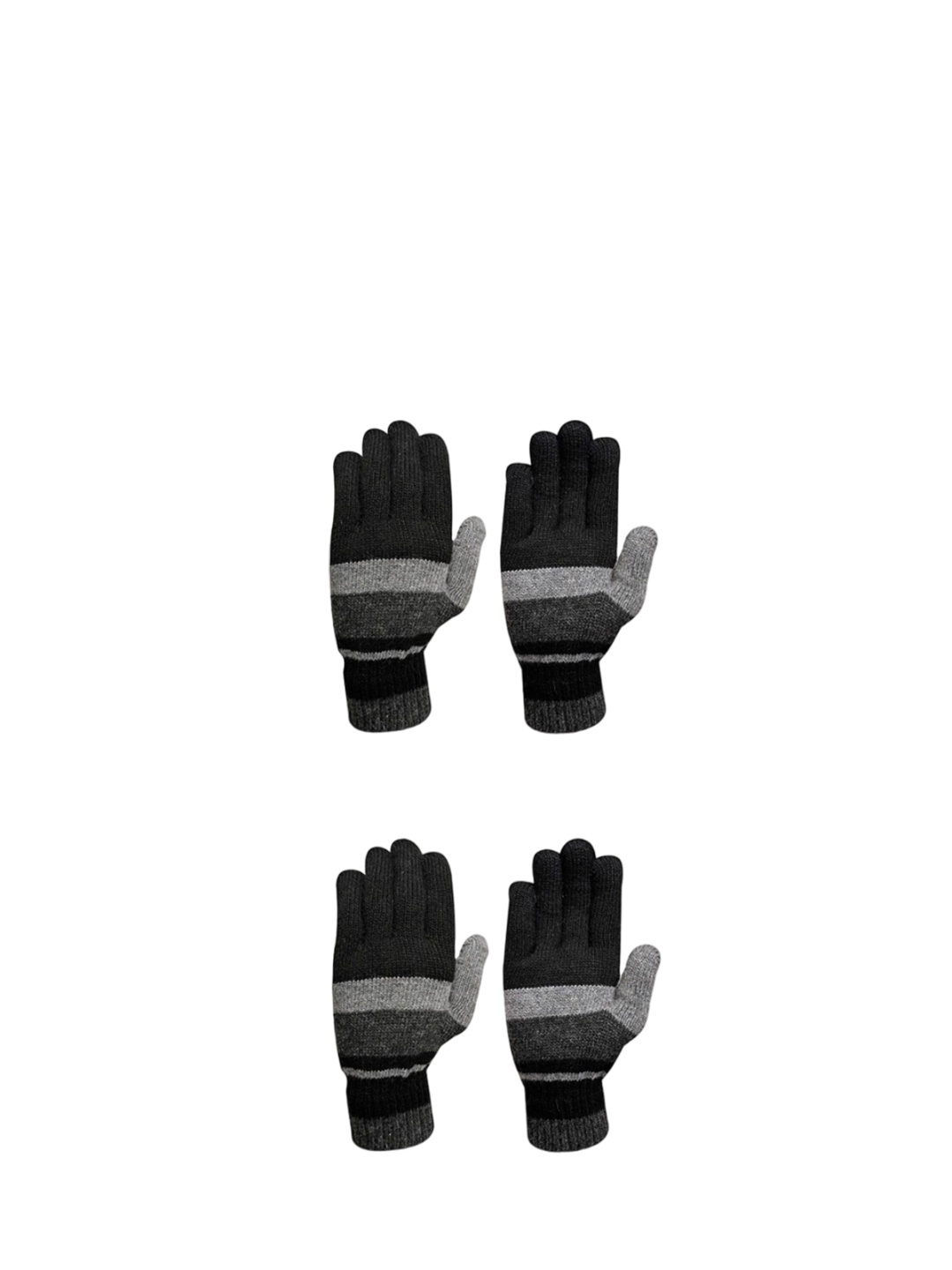 

LOOM LEGACY Men Pack Of 2 Striped Acrylic Winter Gloves, Black