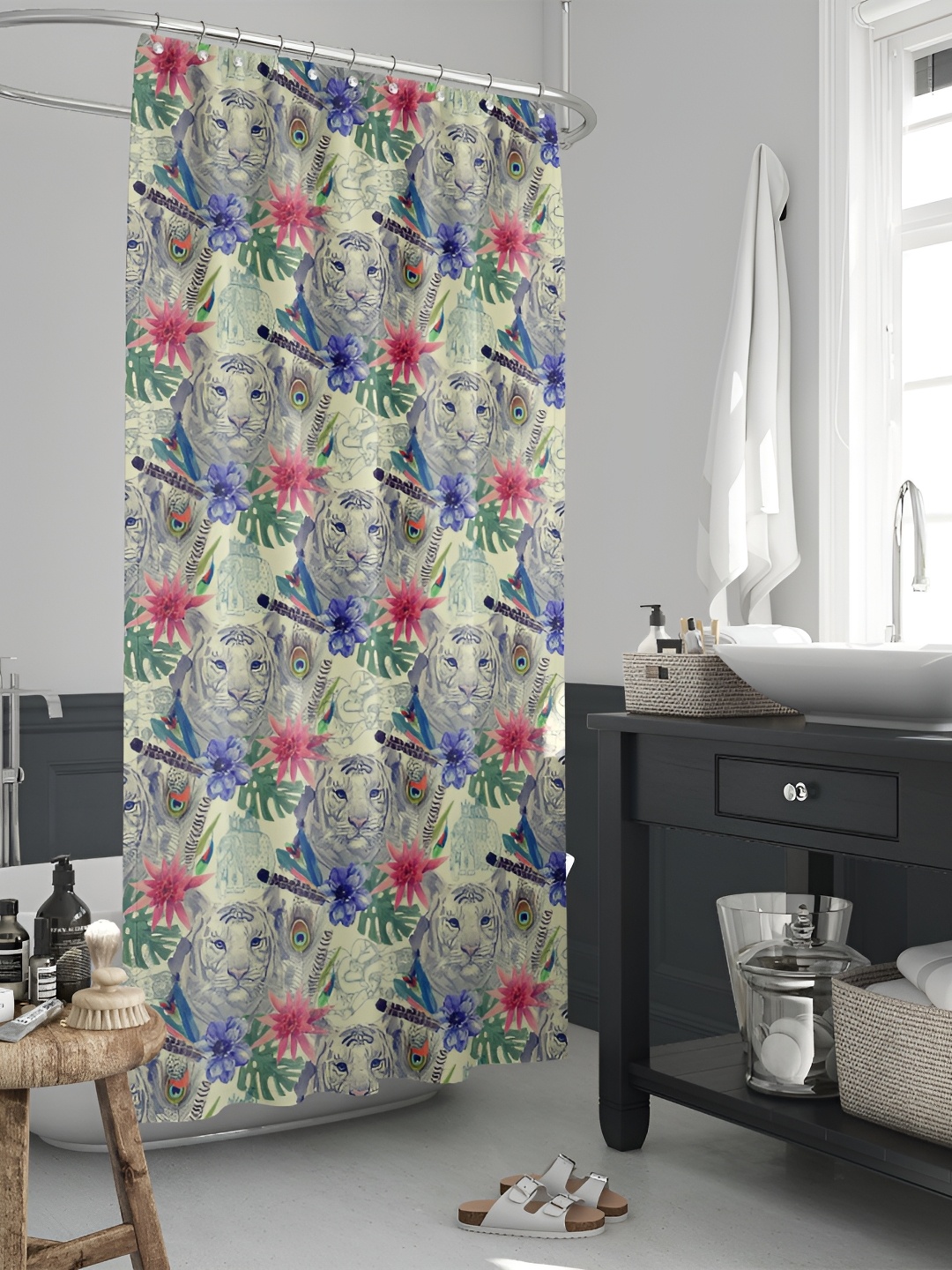 

ArtzFolio Beige & Black Printed Waterproof Shower Curtains