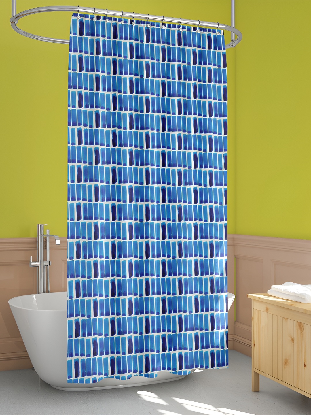 

ArtzFolio Green & White Printed Waterproof Shower Curtain, Blue