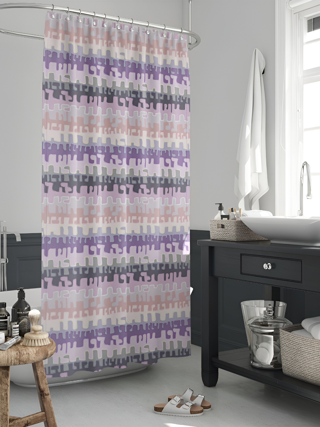 

ArtzFolio White & Purple Printed Waterproof Shower Curtains