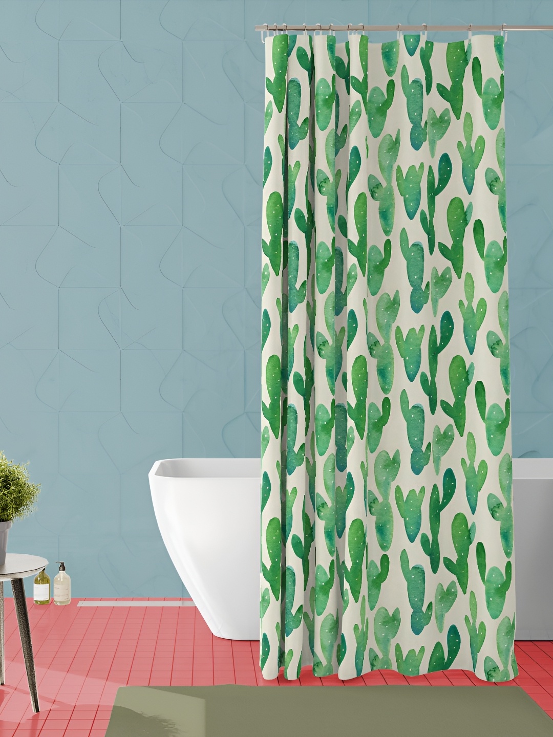 

ArtzFolio Off White & Green Printed Waterproof Shower Curtain