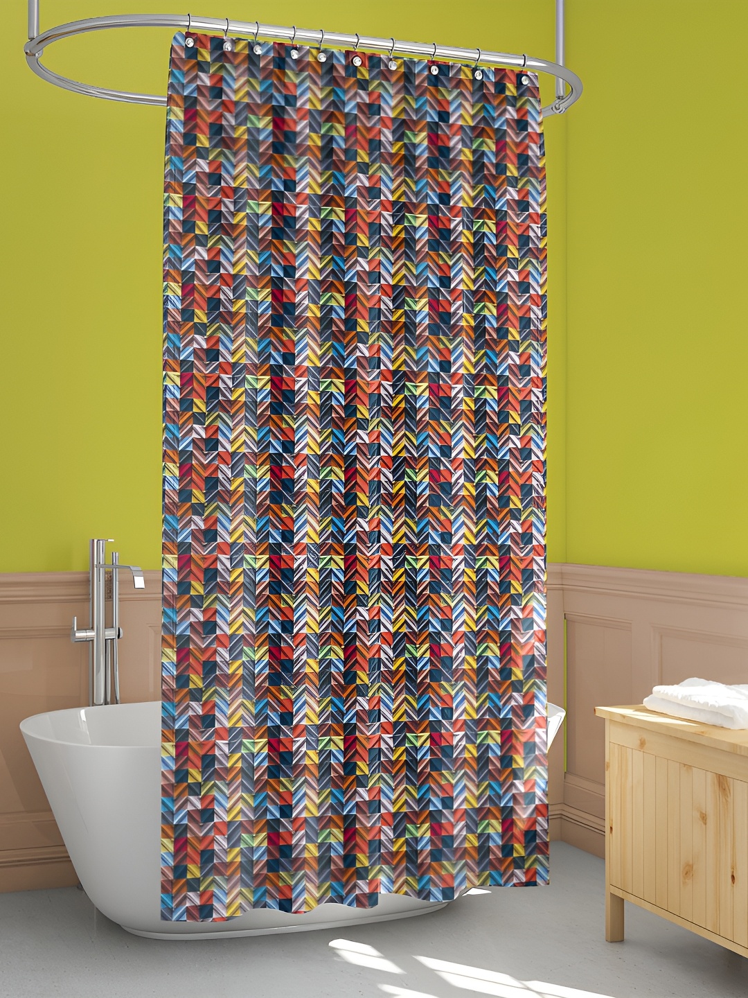 

ArtzFolio Blue & Yellow Geometric Printed Waterproof Shower Curtain