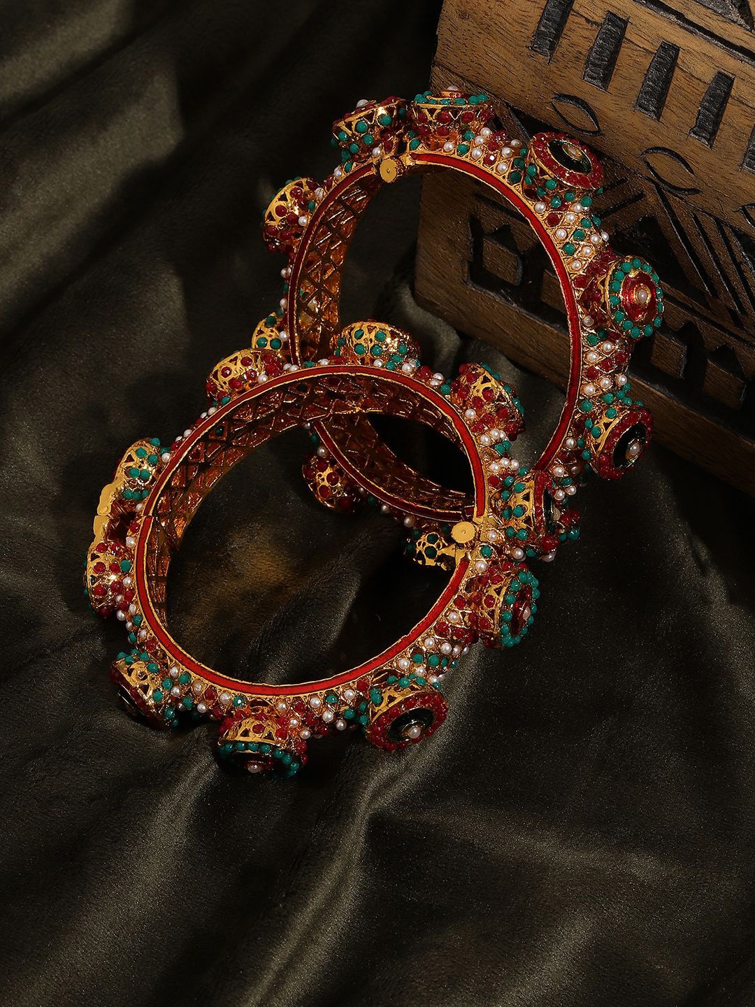 

Ruby Raang Set Of 2 Gold-Plated Kundan Studded Bangles