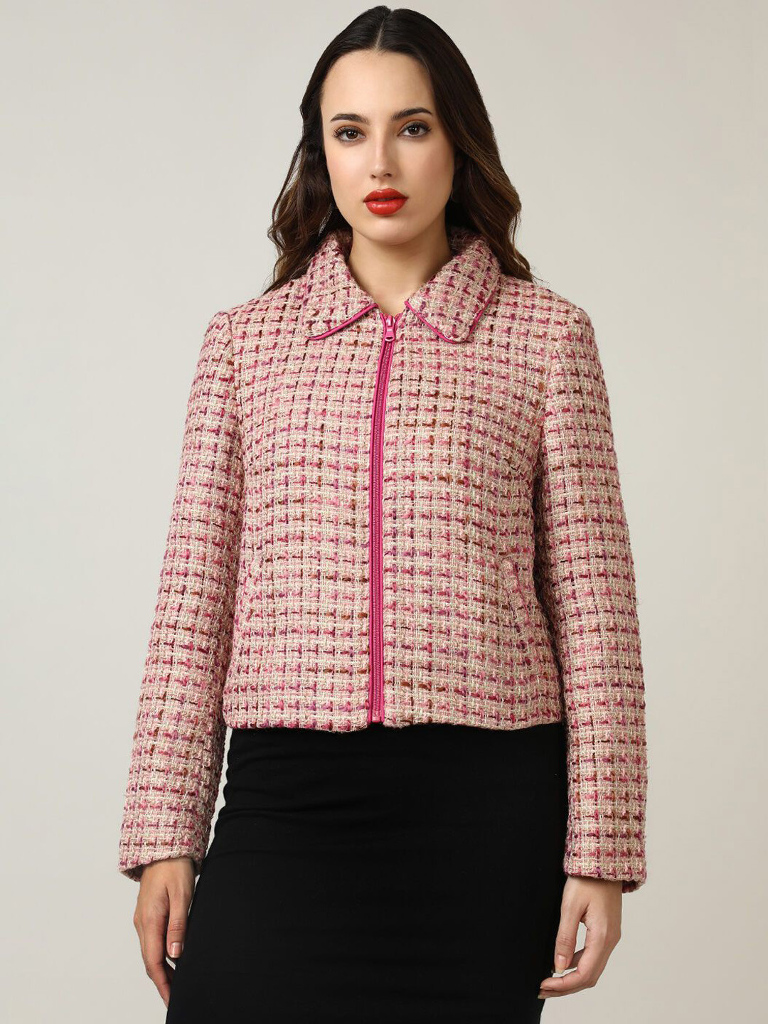 

Fort Collins Women Single-Breasted Self Design Jacket, Pink