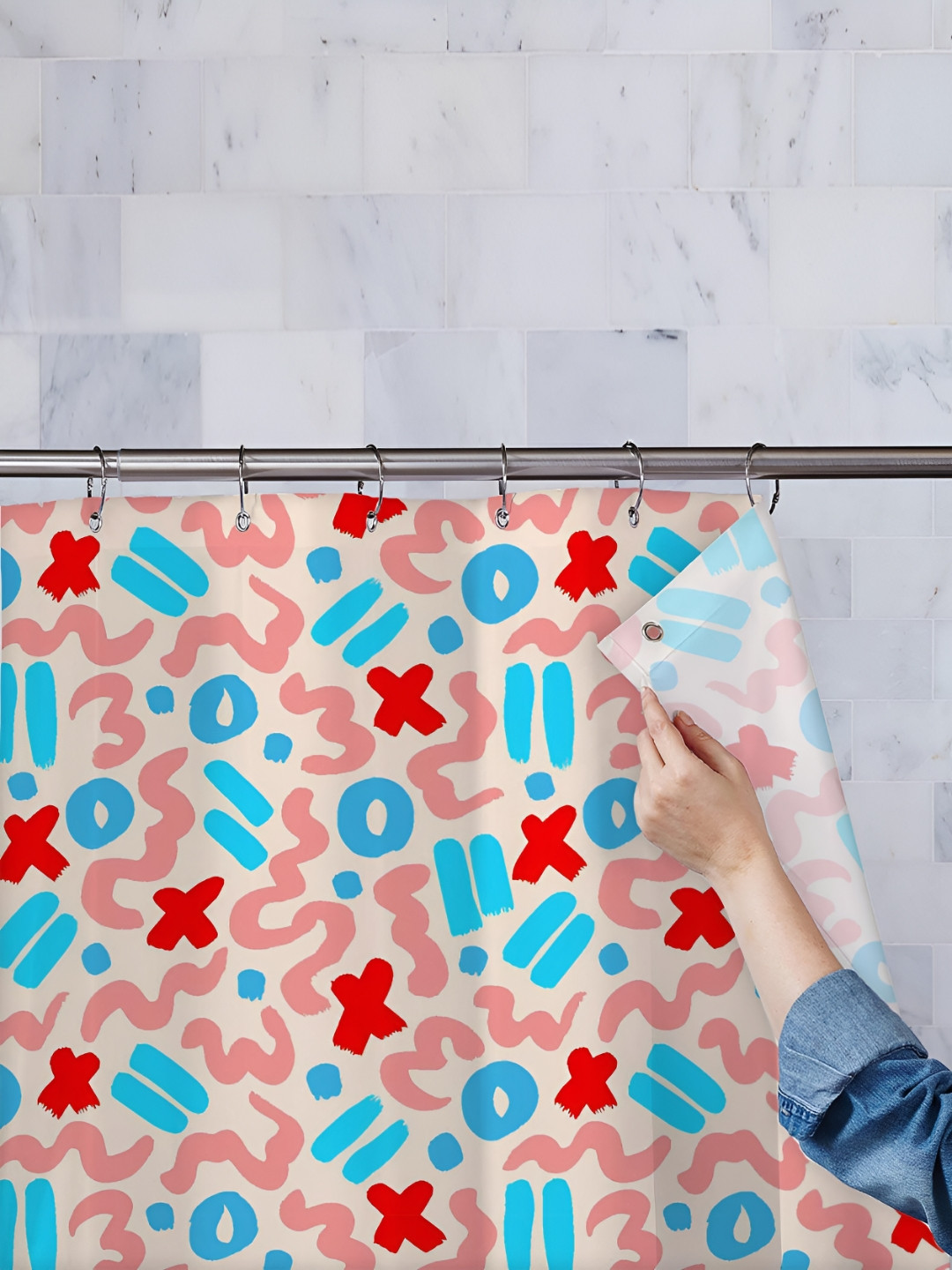 

ArtzFolio Blue & Red Printed Waterproof Shower Curtains