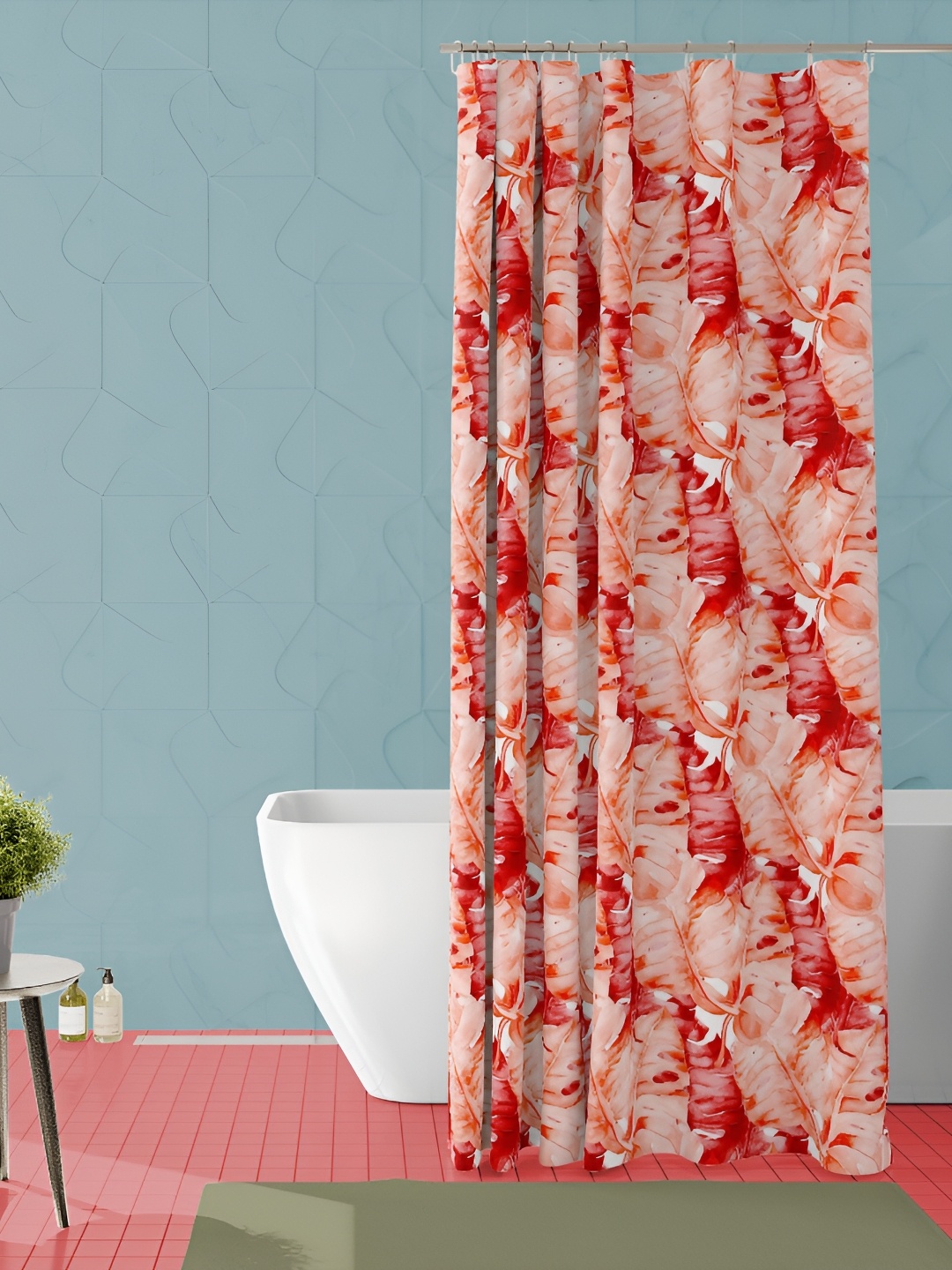 

ArtzFolio Peach Coloured & Red Printed Waterproof Shower Curtain