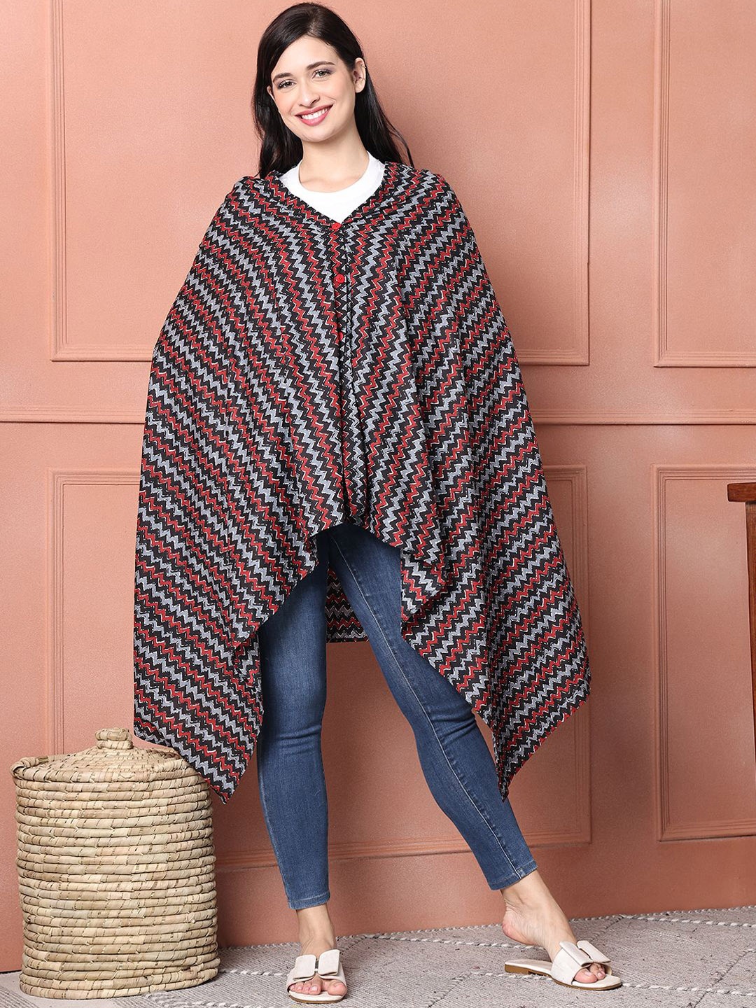 

Secret Wish Chevron Printed Cotton Nursing Cover, Red