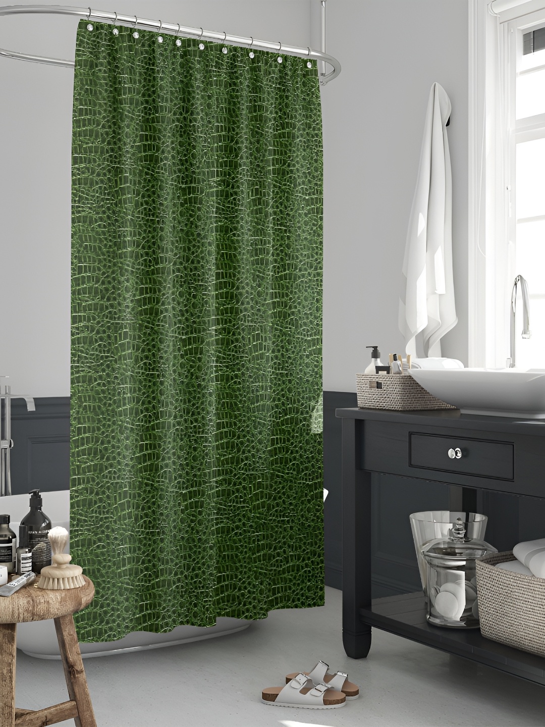 

ArtzFolio Green & White Printed Waterproof Shower Curtain