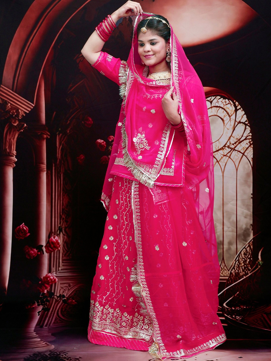 

KALIYAN Embroidered Sequinned Semi-Stitched Lehenga & Blouse With Dupatta, Pink