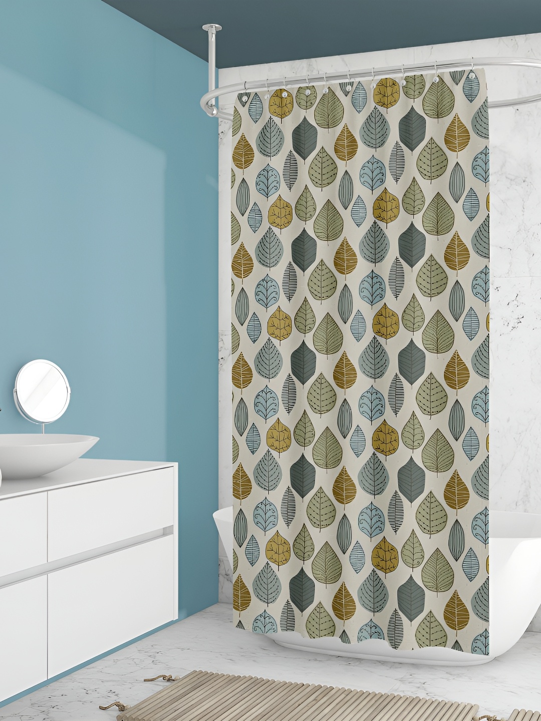 

ArtzFolio Beige & Green Printed Waterproof Shower Curtain
