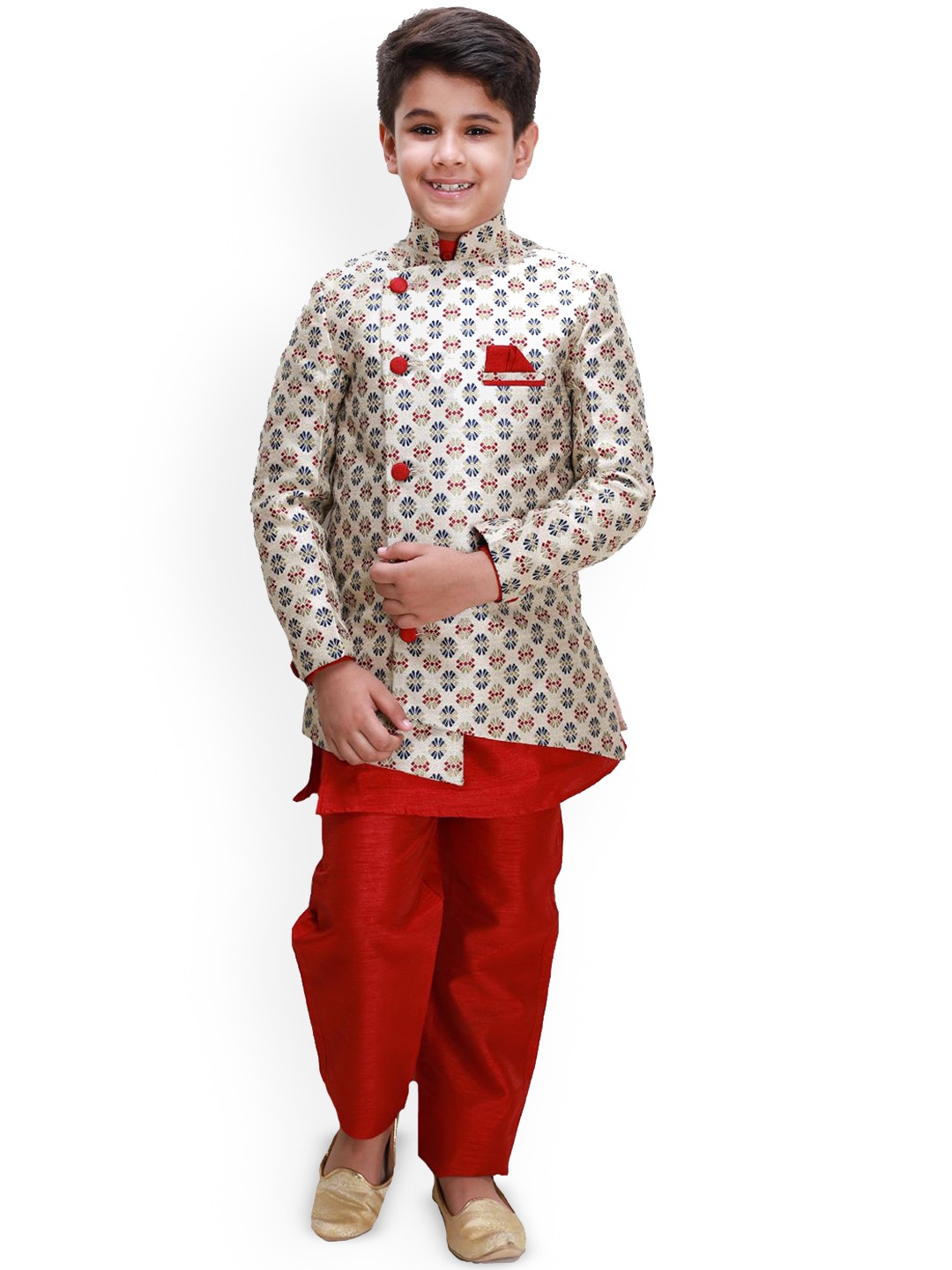 

BAESD Boys Woven Design Cotton Sherwani Set, Red