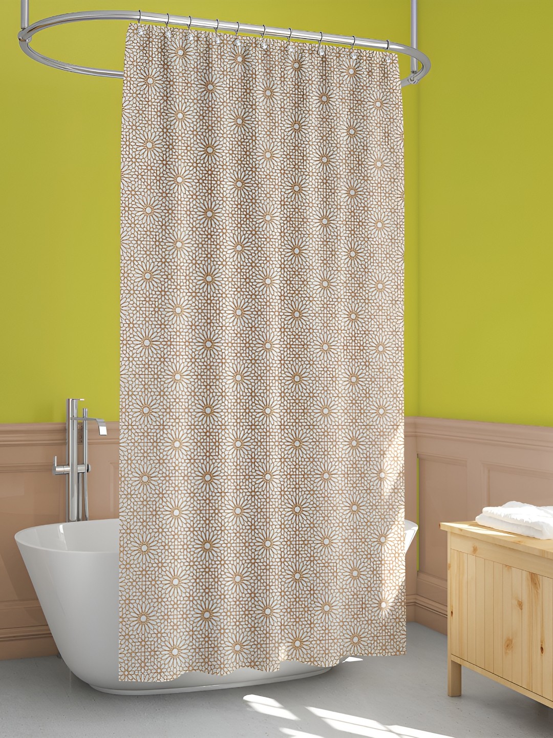 

ArtzFolio Beige and White Floral Printed Waterproof Shower Curtain