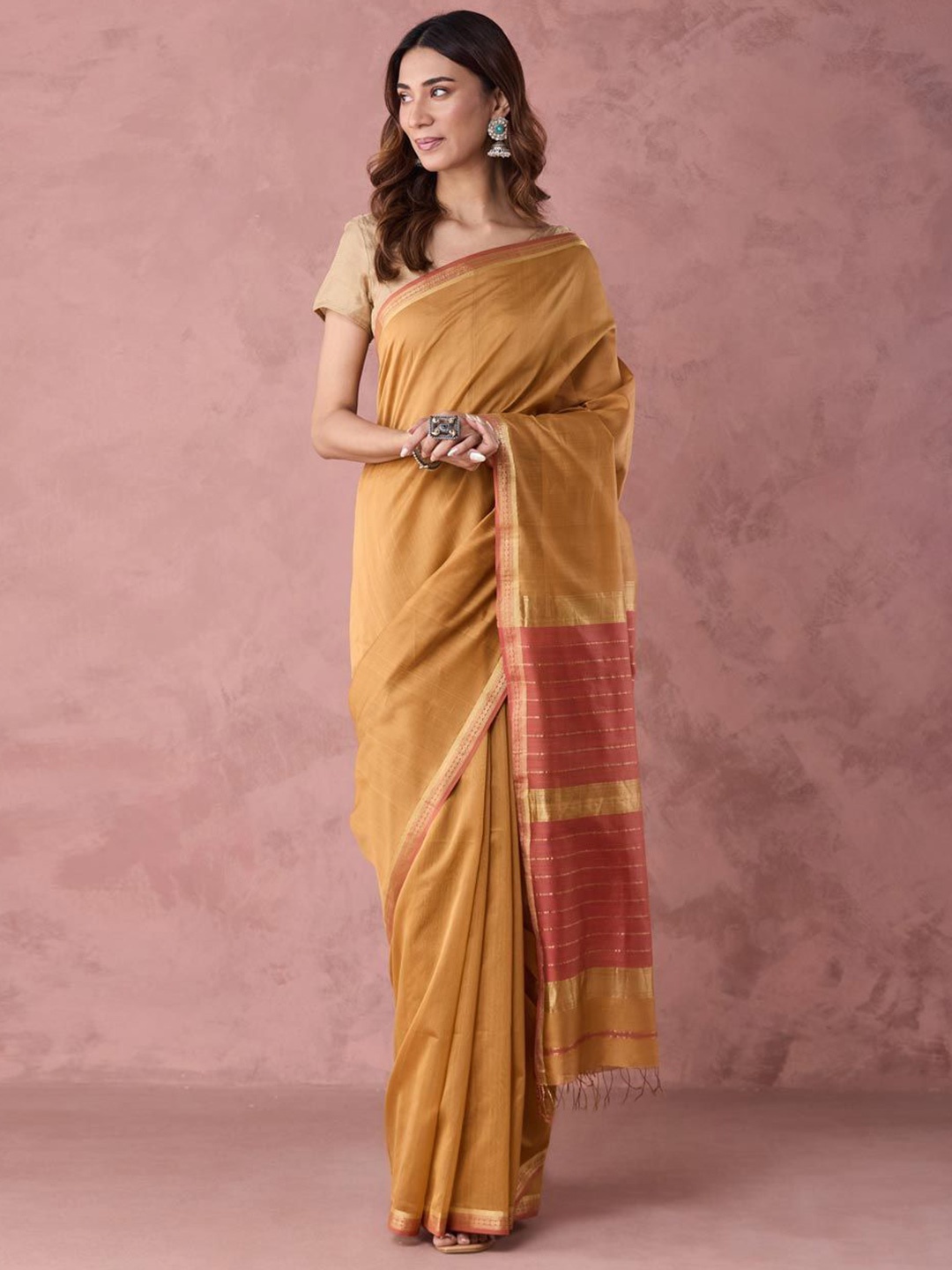 

Fabindia Cotton Silk Blend Saree, Mustard