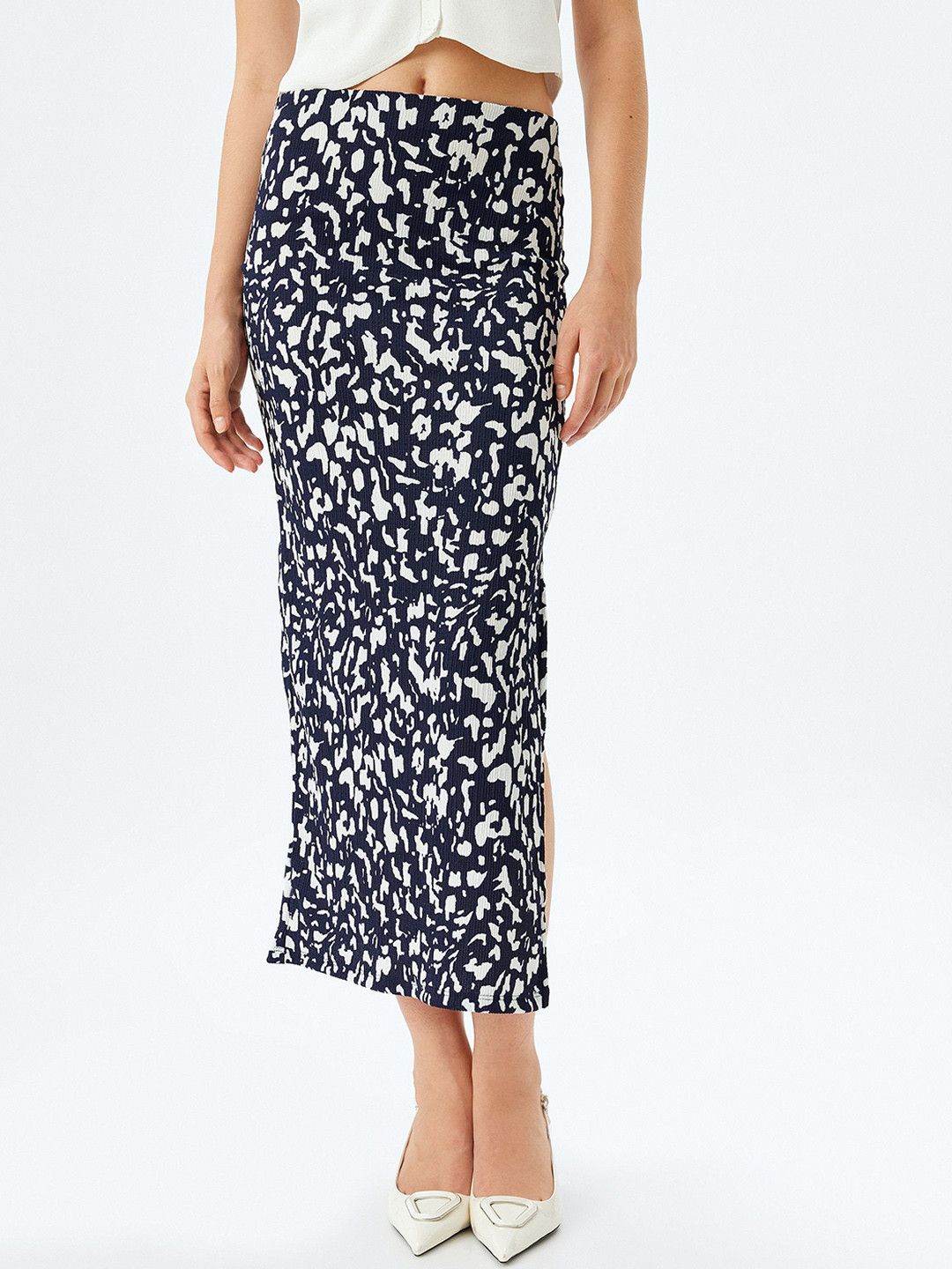 

Koton Women Printed A-line Midi Skirts, Navy blue