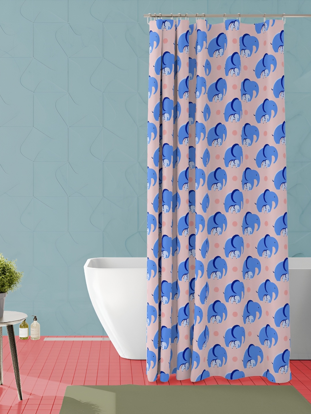 

ArtzFolio Peach & Blue Elephant Printed Waterproof Shower Curtain