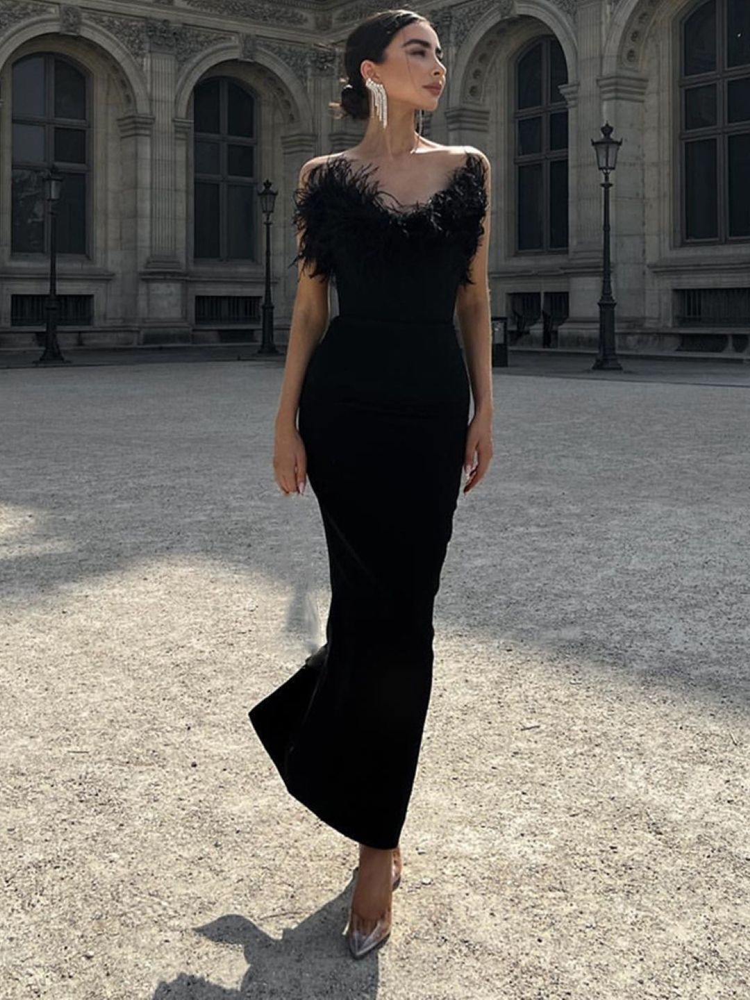 

KPOP Women Strapless Sheath Maxi Dress, Black
