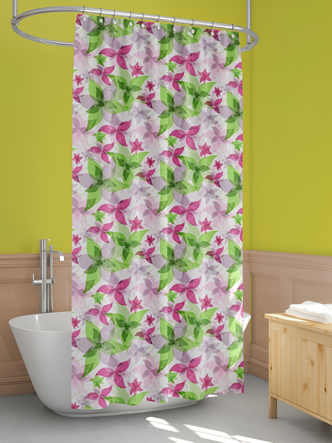 

ArtzFolio Green & White Floral Printed Waterproof Shower Curtain