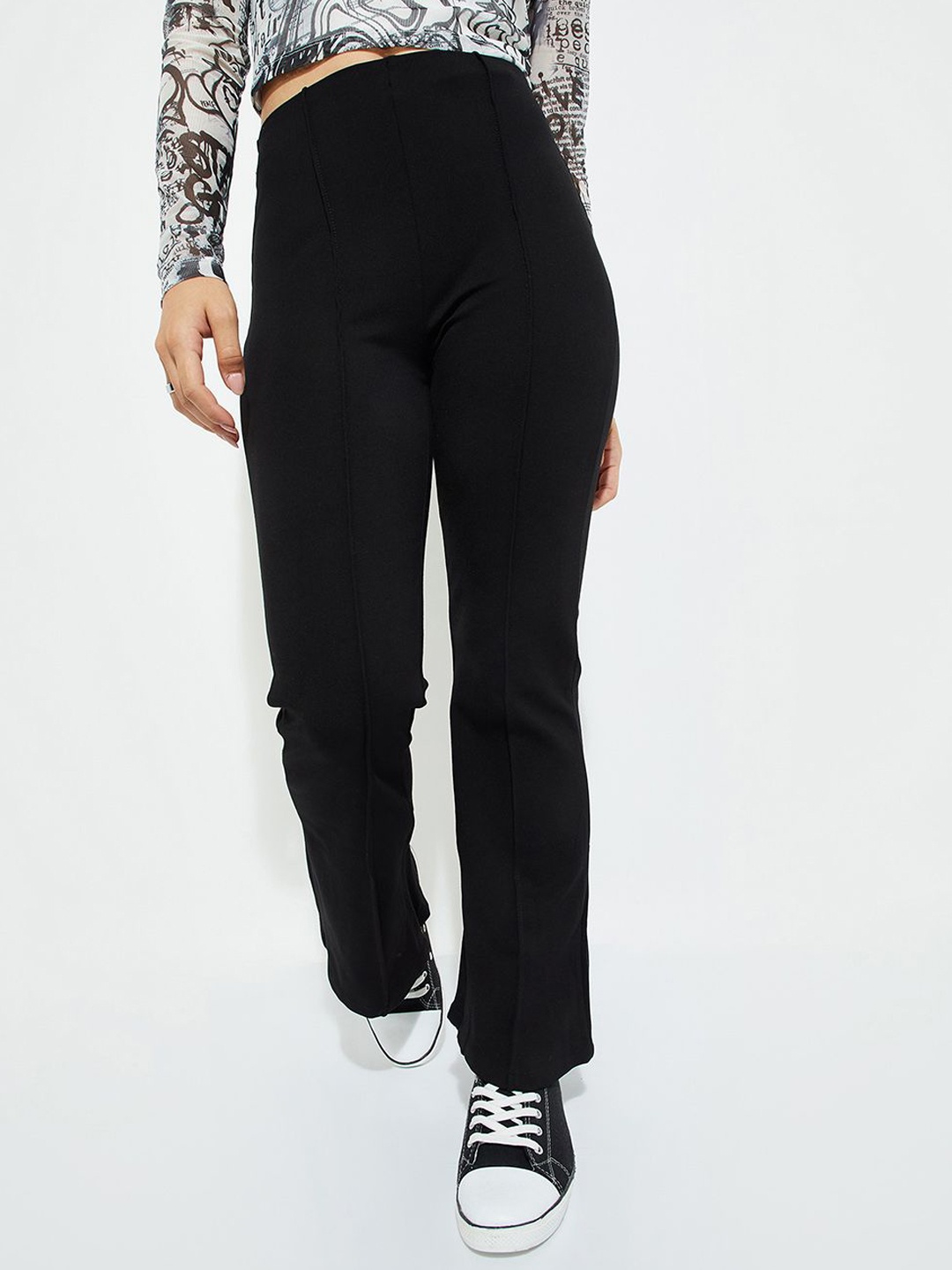 

Max Alaya F X Urb_N Women Solid Pintuck Trousers, Black