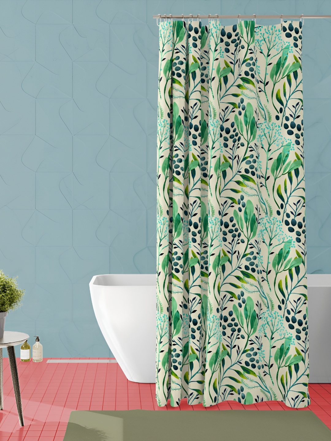 

ArtzFolio Beige & Green Printed Waterproof Shower Curtain